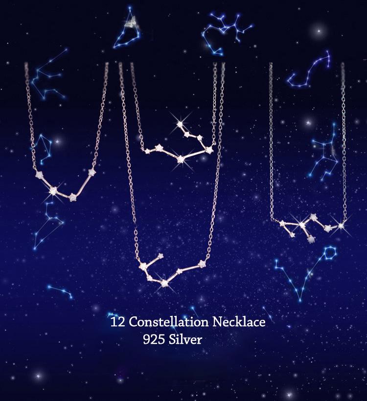 Korean-Style S925 Sterling Silver Inlaid Diamond Zodiac Pendant Necklace for Women
