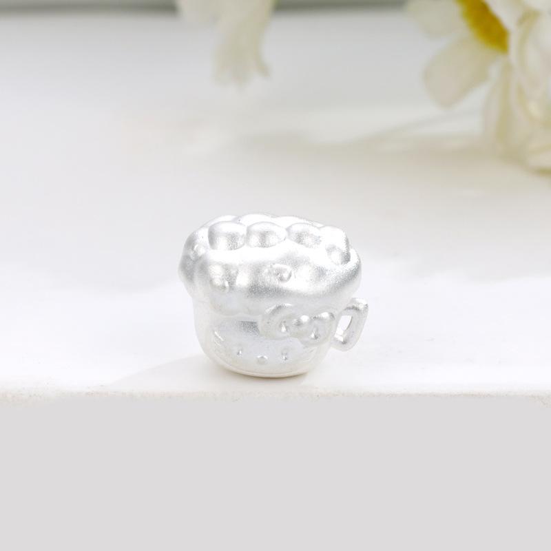 Sterling Silver 999 Hello Kitty Beaded Handwoven Rope DIY Cartoon Cat Loose Beads Accessories