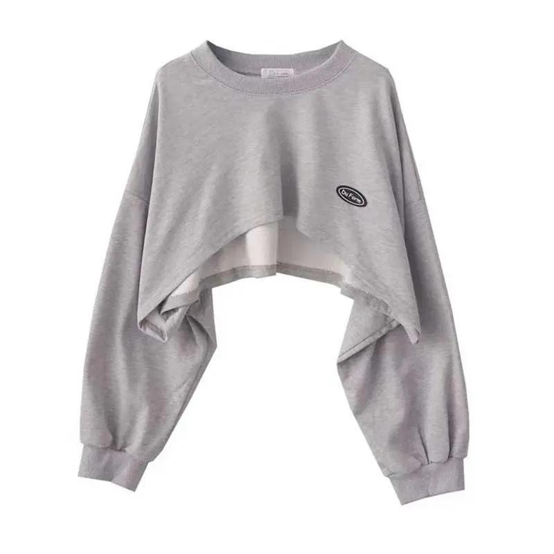 Damen-Sweatshirt, kurz, dünn, schmal, langärmelig, Rundhalsausschnitt, lässig, kurzes Oberteil, Bluse, täglich, lässig, zweiteilig, einfacher Stil, Frühling und Herbst