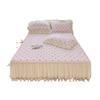 Korean Style Crinkled Gauze Quilted Bed Skirt with Fresh Lace Trim - Non-slip Home Bedding Set