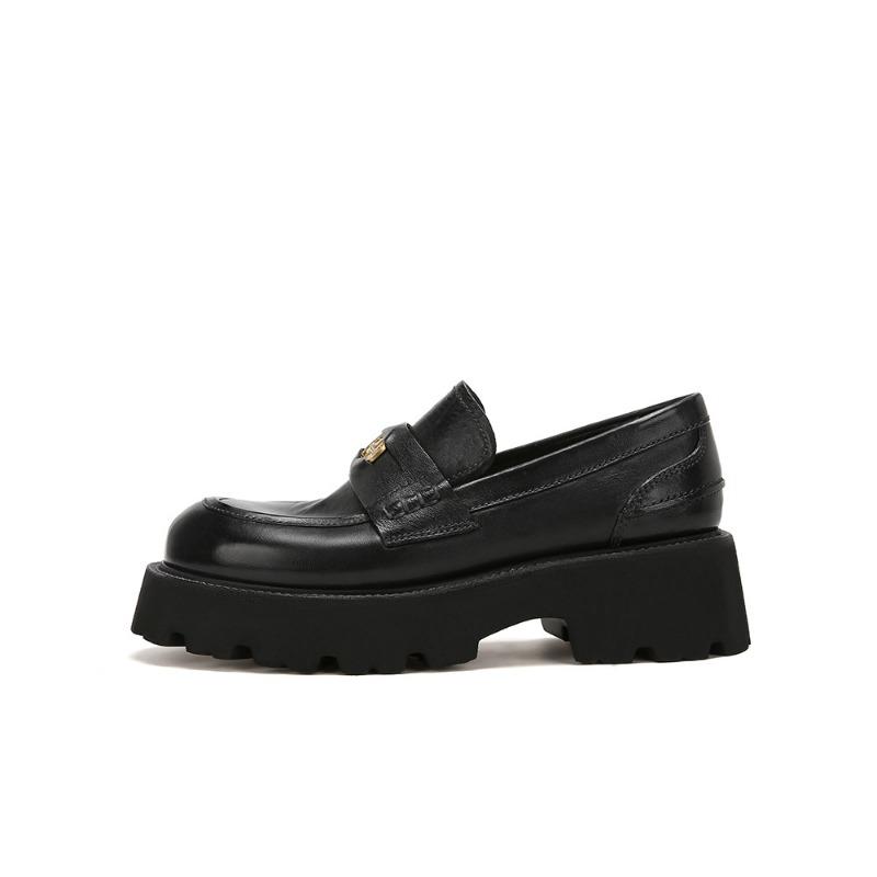 

Коровья кожа~ Выделанная лошадиная кожа Золотая монета Толстая подошва Лоферы Женские британские маленькие кожаные туфли 34