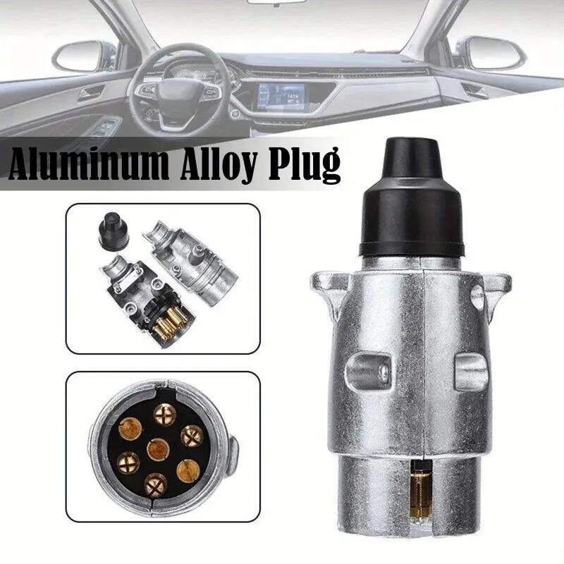 Durable 7 Pin Aluminium Alloy Plug Trailer Truck Towing Electrics 12V Connector Professional Replacement for Truck EU Plug