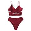 Women's High Waist Two Piece Swimsuit with Cross Wrap Straps Adjustable Spaghetti Straps Bikini Set for Beach Pool Swimwear