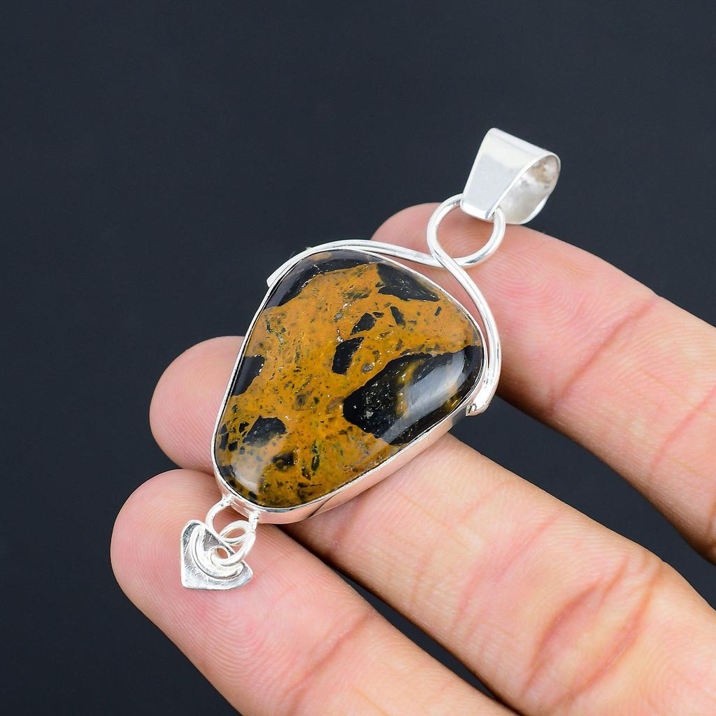 925 Sterling Silver Pear Natural Golden Pietersite Handcrafted Pendant Jewelry