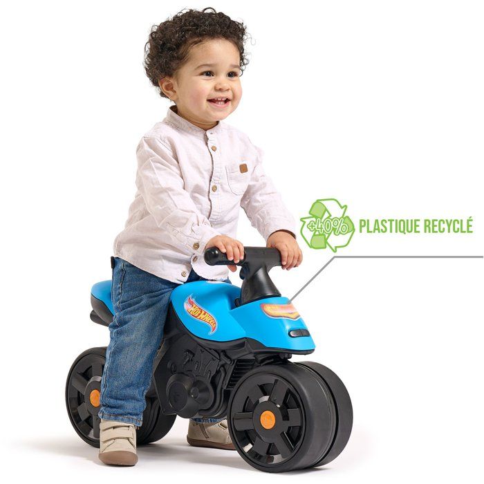 Draisienne - Larges roues - FALK - Moto Racing Hot Wheels - Plastique recyclé - Guidon directionnel - Bleu