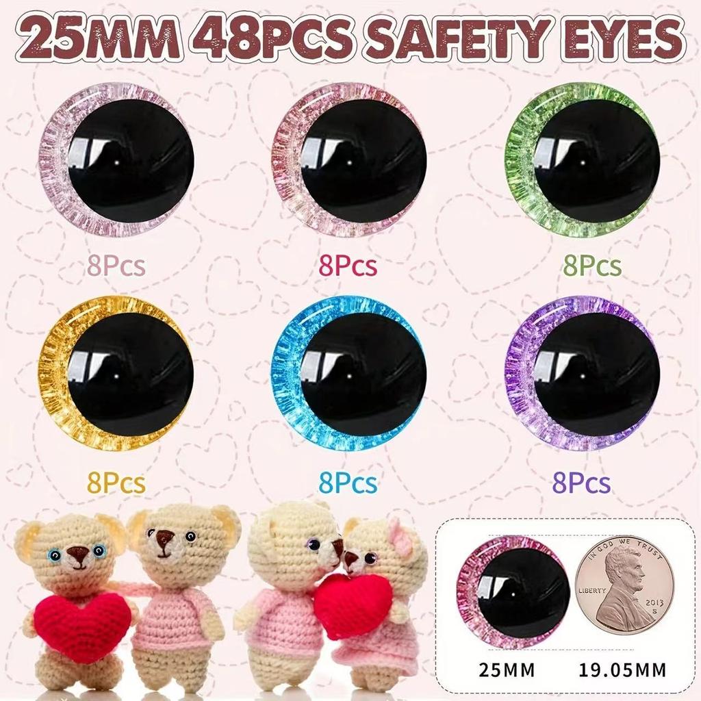 48pcs/60pcs Colored Plush Toys Plastic Eyes Accessories Cartoon Animal Craft Eyes DIY Crafts Making Children's Doll Animals