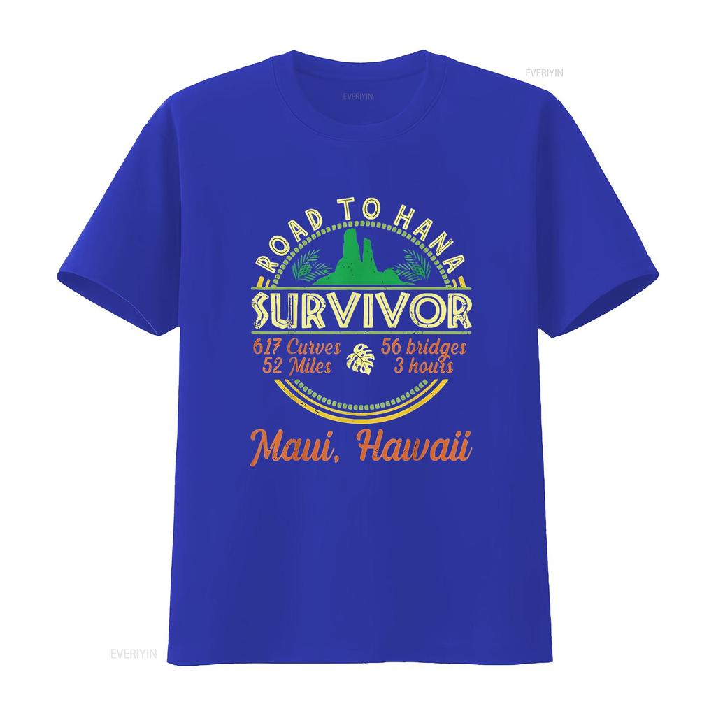 Mens Cool Hawaii Road Trip 2023 Maui To Hana Survivor Retro T Shirt Black vintage Washed Comfortable Stretched Breathable