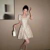 Square Collar Polka Dot Dress Women's New French Petty Bourgeoisie Waist Thin Small Skirt a Word Skirt Spot