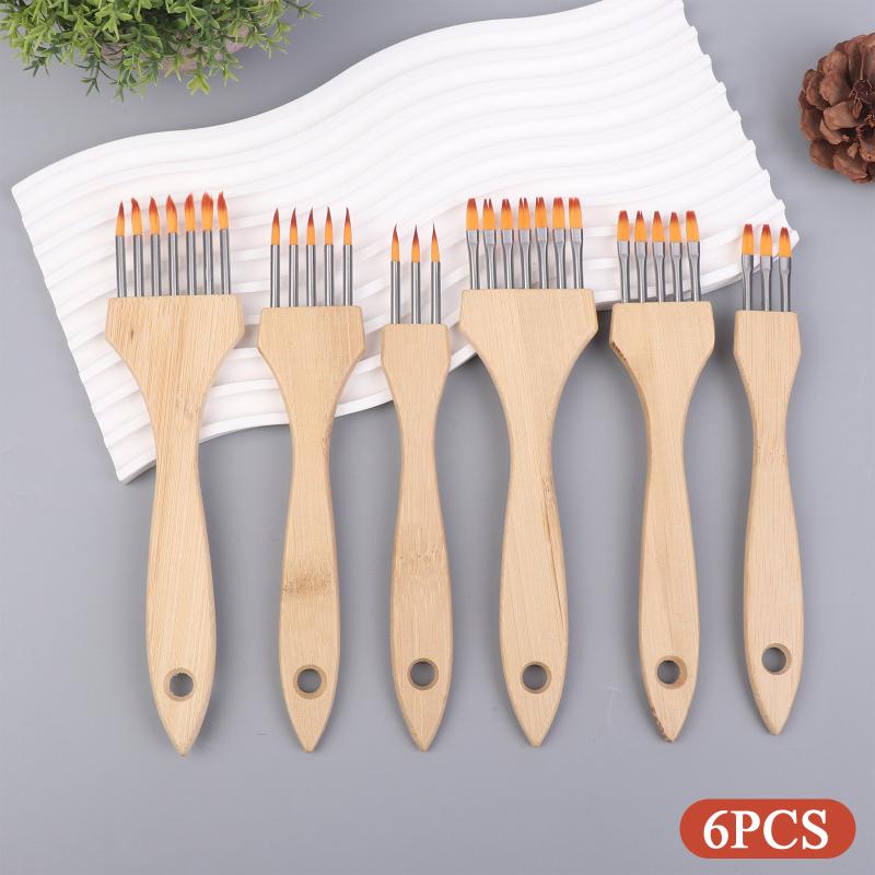 1/3/6Pcs Wooden Handle Multi-toothed Brush Comb Watercolor Acrylic Brushes Set Artists Drawing Supplies