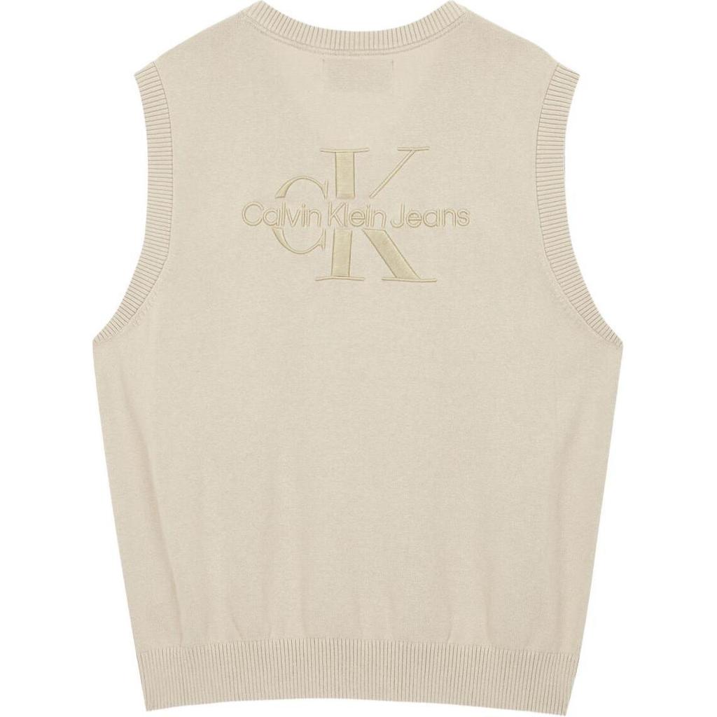 Calvin Klein Letter Embroidery Solid Color Comfortable Knit Sweater Men Sweater Beige J324408-PED