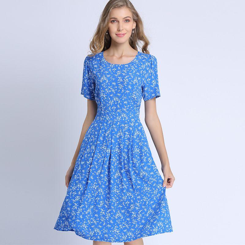 

A- line Chiffon Dress Outerwear Young Fashionable Cotton Silk Blue M