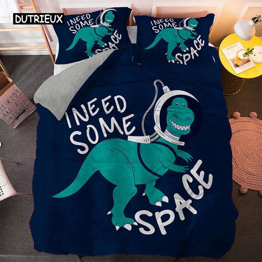 Cartoon Dinosaur Duvet Cover Set Dinosaur Theme Toddler Twin Bedding Set Microfiber Green Dinosaur Hello Bro King Quilt Cover