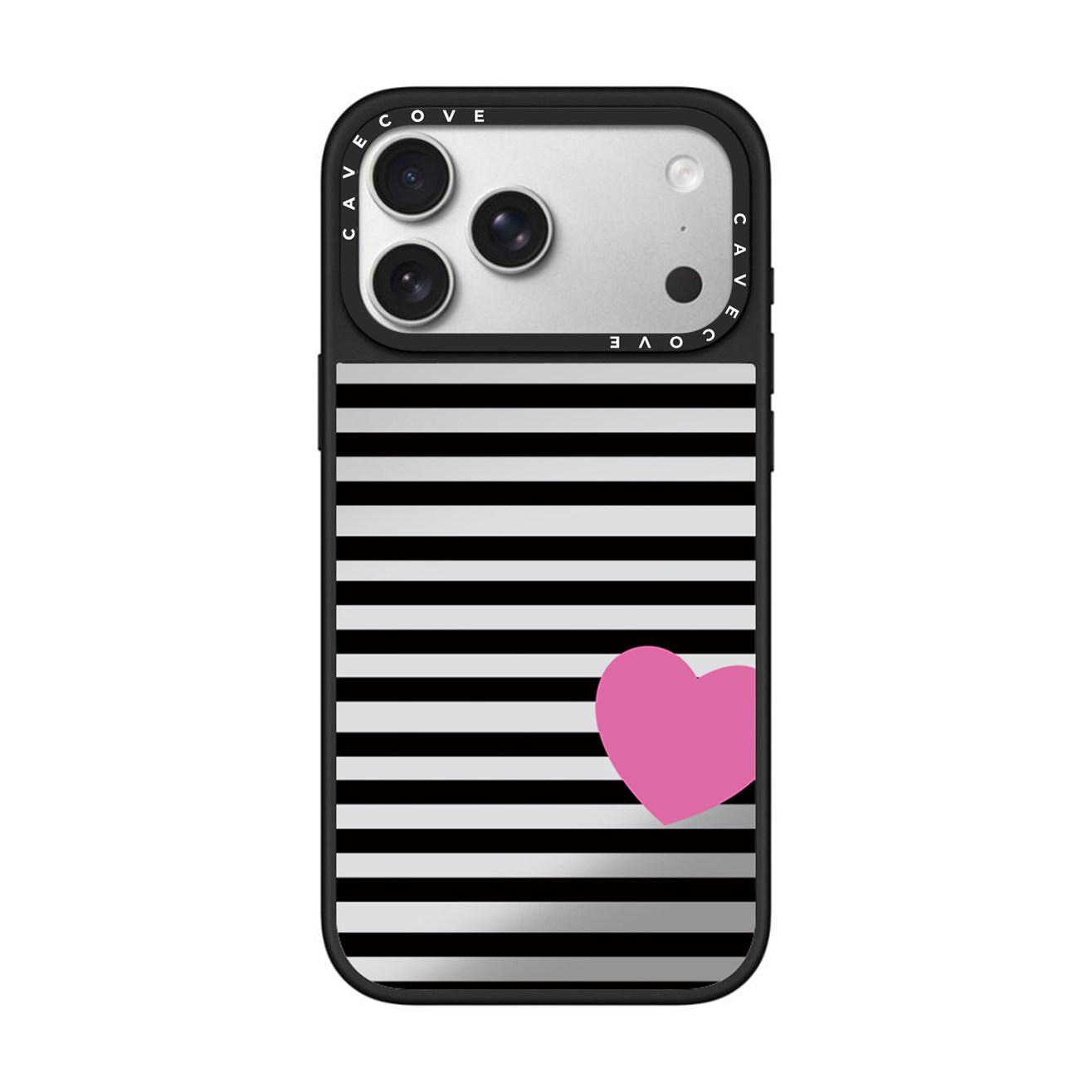 Black Stripes & Pink Heart MagSafe Case for iPhone 17 Pro Max & 16 Pro iPhone 15