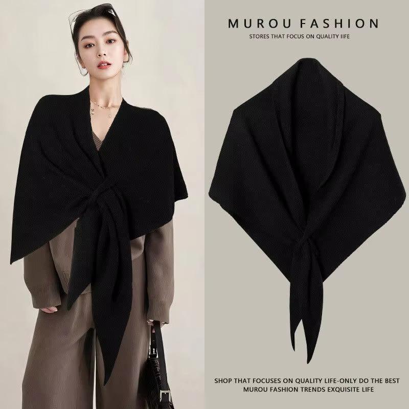 Écharpe Triangle Shawl en Laine Mélangée Style Coréen pour Femmes Épaisse Chaleureuse Enveloppement Cou Épaules Multi-usage Cadeau d'Hiver pour Dames noir