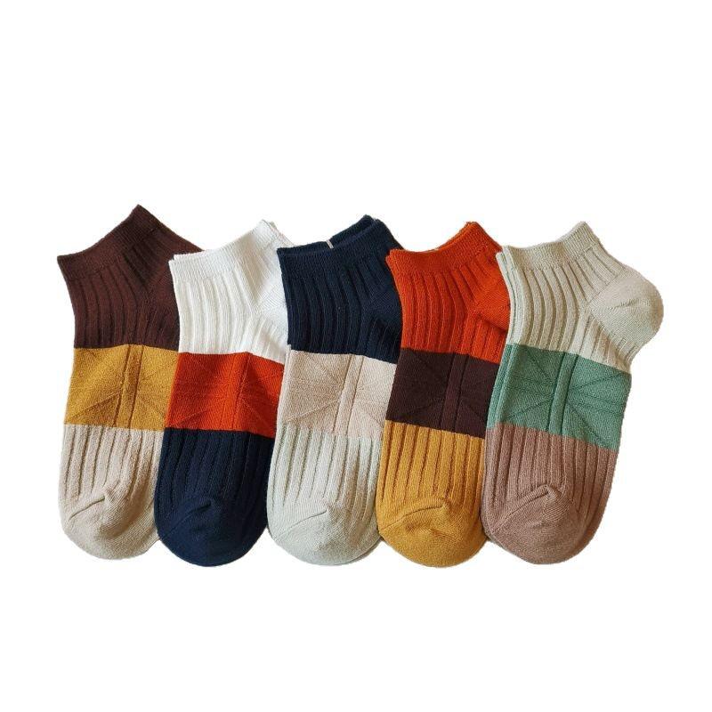 Men's Spring/Summer Thin Korean Style Color Block Low-Cut Cotton Socks - Breathable & Sweat-Absorbing