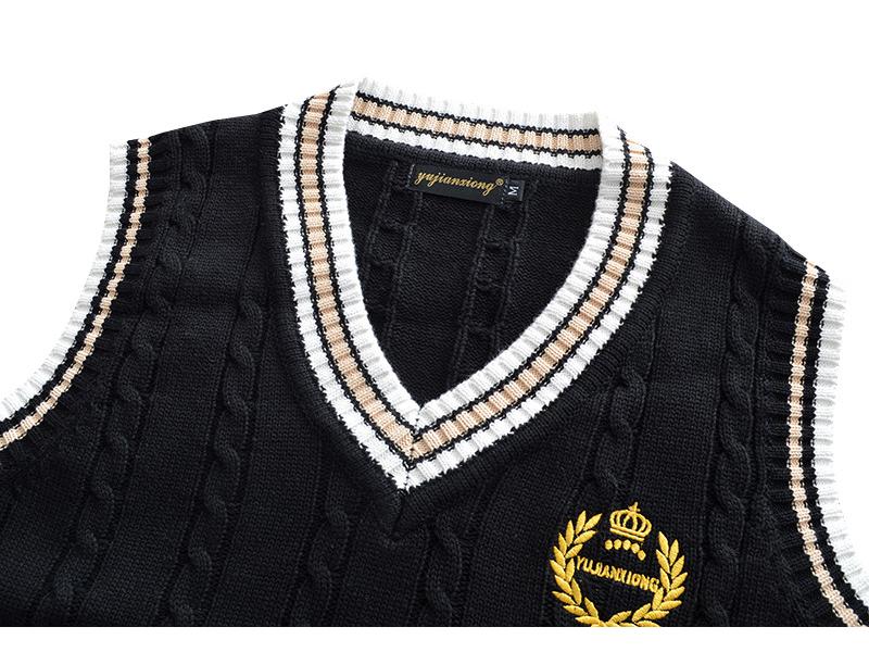 British Style Embroidered Crown V-Neck School Sweater Vest