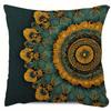 1Pc Boho Sunflower Mandala Pillow Cover, Polyester 2D Double-Sided Print, Teal & Gold Floral Mandala Art, Bohemian Home & Car De