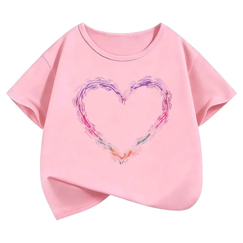 Y2k Fashion Short Sleeve T Shirts Heart Kids Childrens Tshirt Boys Girls Summer Spring Casual Top Tee Shirt Kids Daily Wear