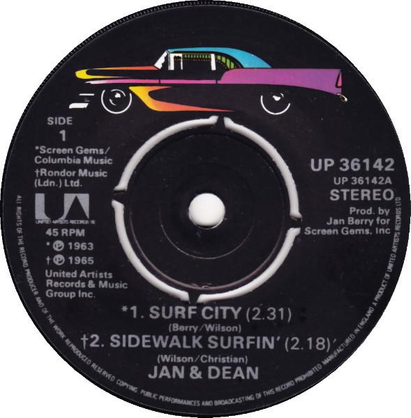 

7inch Record JAN & DEAN / THE FANTASTIC BAGGYS - Surf City / Sidewalk Surfin / Summ UP36142 United Artists 1976 UK Rock Used