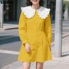 VONDA Women Patchwork Casual Doll Collar Long Sleeve Slim Waist Mini Dress