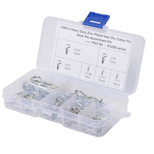 LOYELEY R-Pins, Snap Pins, 100-Piece Set, Snap Pins, Cotter Pins, Split Pins, Clip Pins, R-Shaped Spring Pins, Beta Pins, Body Clips, Beta Pins for Ma