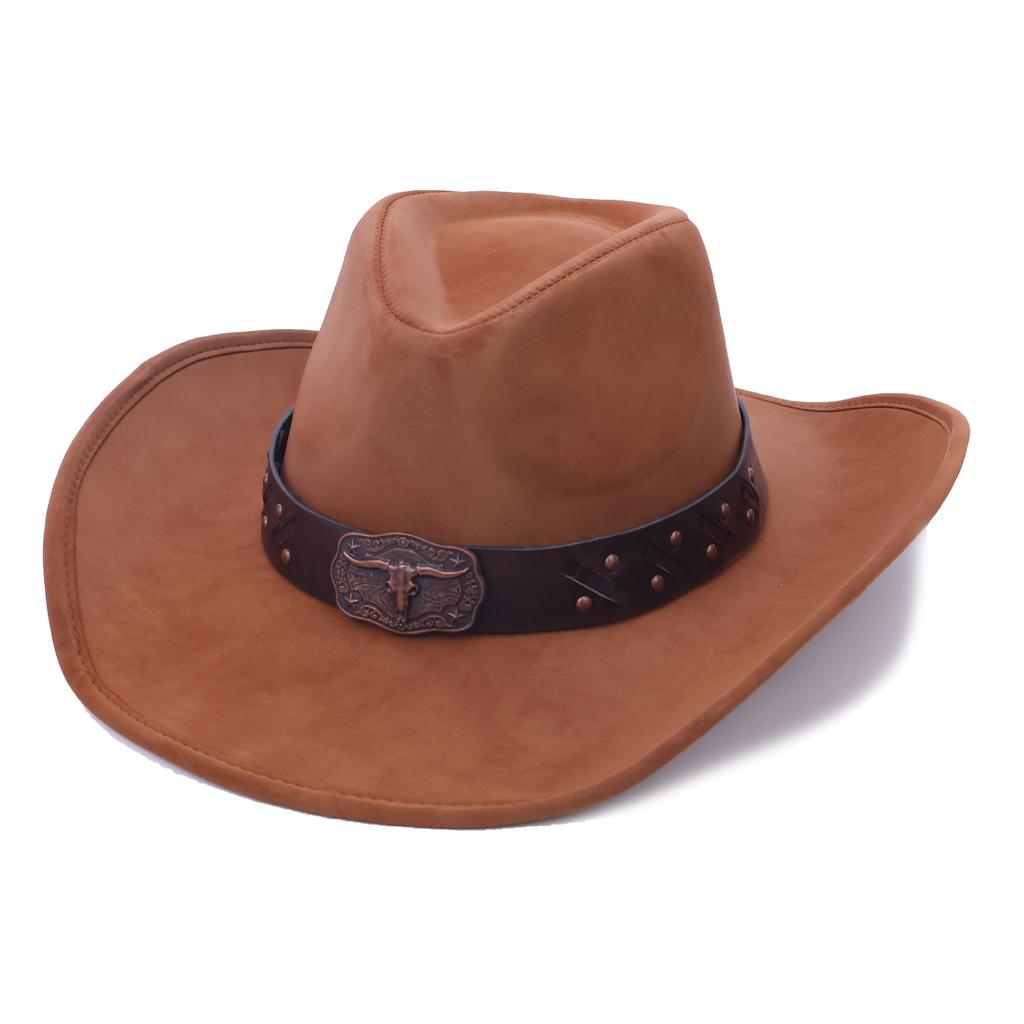 Gentleman Ladies Hat Ethnic Top Hat Retro Bull Head Western Cowboy Hat Big Brim Jazz Hat