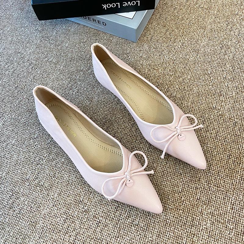 

W828-80 French nude pointed single shoes women s 2025 new flat shoes versatile bow evening shoes women s shoes 40