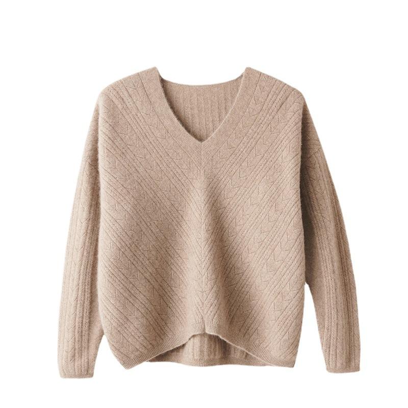 

Большой V-образный вырез, ажурный дизайн, кашемировый свитер, новинка весны и осени, свободный, универсальный пуловер, топ L