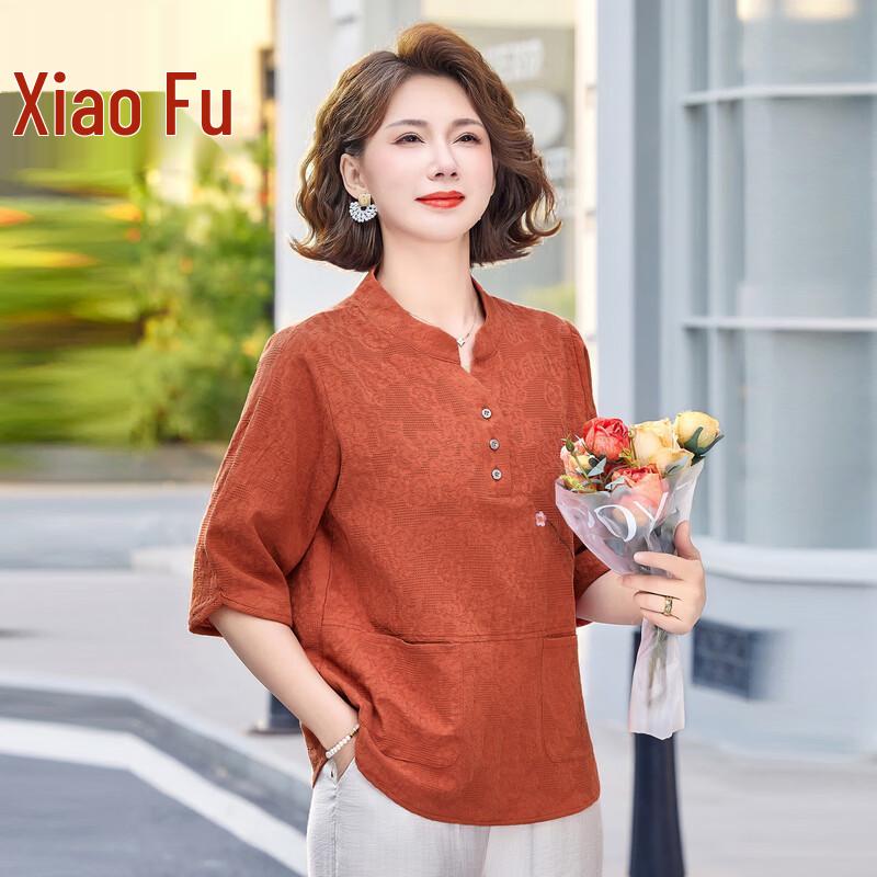 Women s Mid-Sleeve Chinese Style Floral T-Shirt 5XL