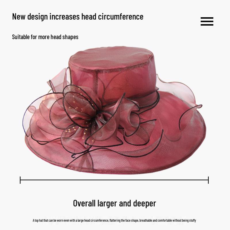 Women's Summer Foldable Sun Hat: European & American Style Fedora with Flower Organza Design