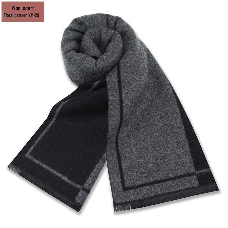 Męski szalik zimowy w czystą szarość w kratę, mieszanka wełny - gruby i ciepły