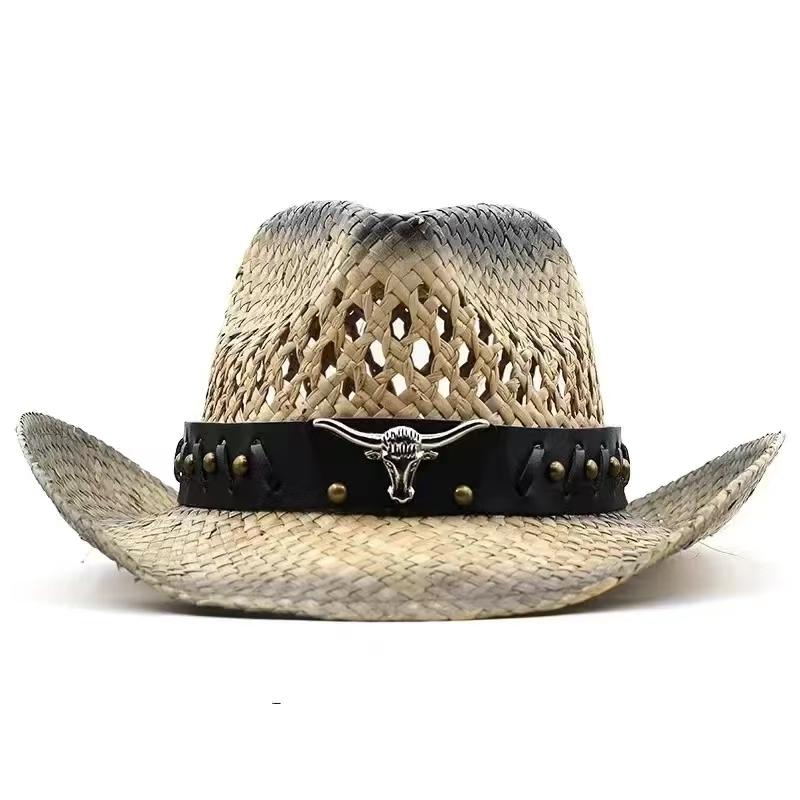 Freedom Outdoors Women's 2025 New Hollow Straw Hat Straw Cowboy Hats Westernbeach Felt Sunhats Party Cap For Man 3Colors Summer Jazz Straw Hat 56-58Cm