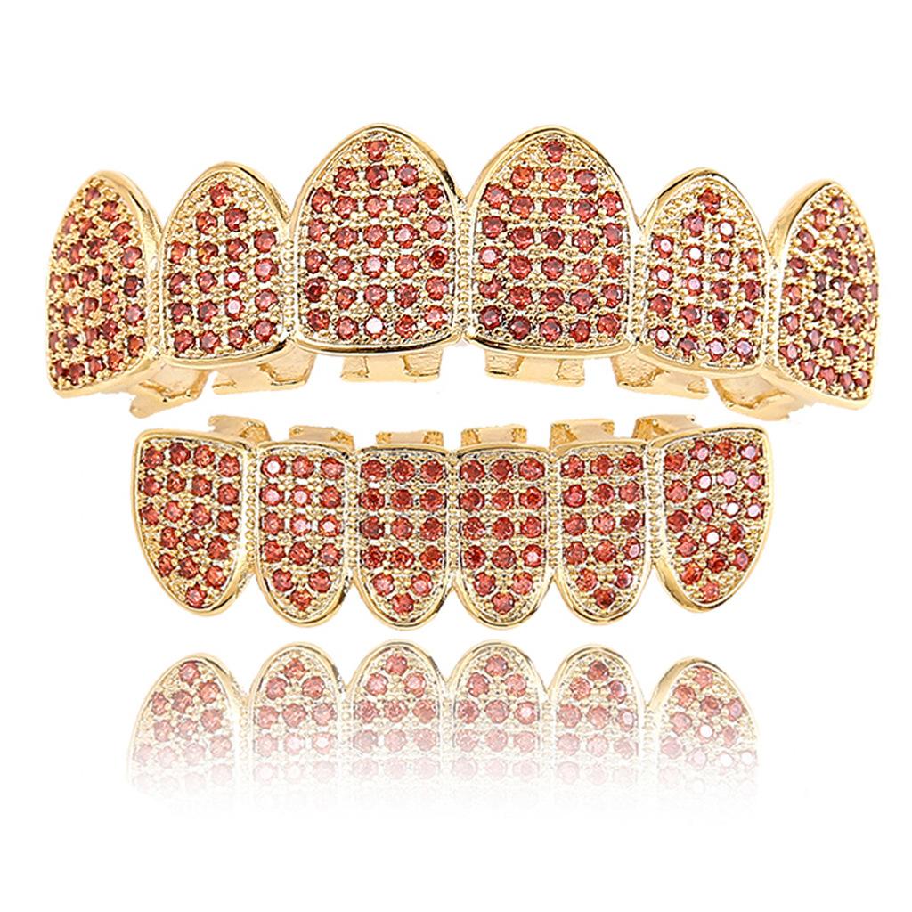 Hip-hop Colored Zircon 6 Teeth Grillz Jewelry 14k Gold-plated Grillz for Men and Women