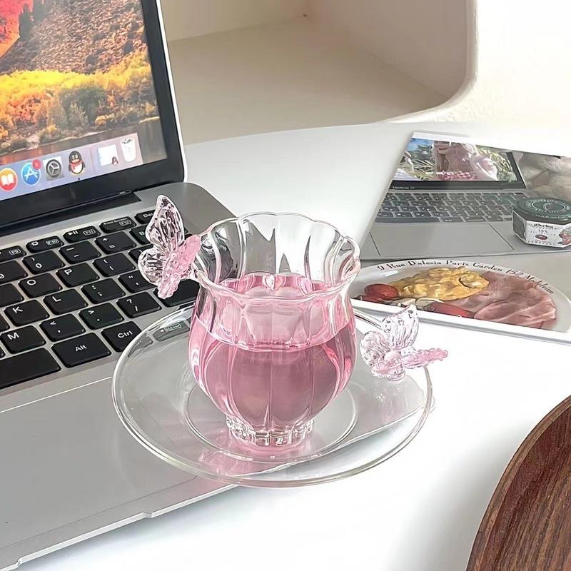 2/1PC Elegant Butterfly Romantic Handmade Flower God Glass Cup Narcissus Butterfly Creative Coffee Tea Cup Home Collection