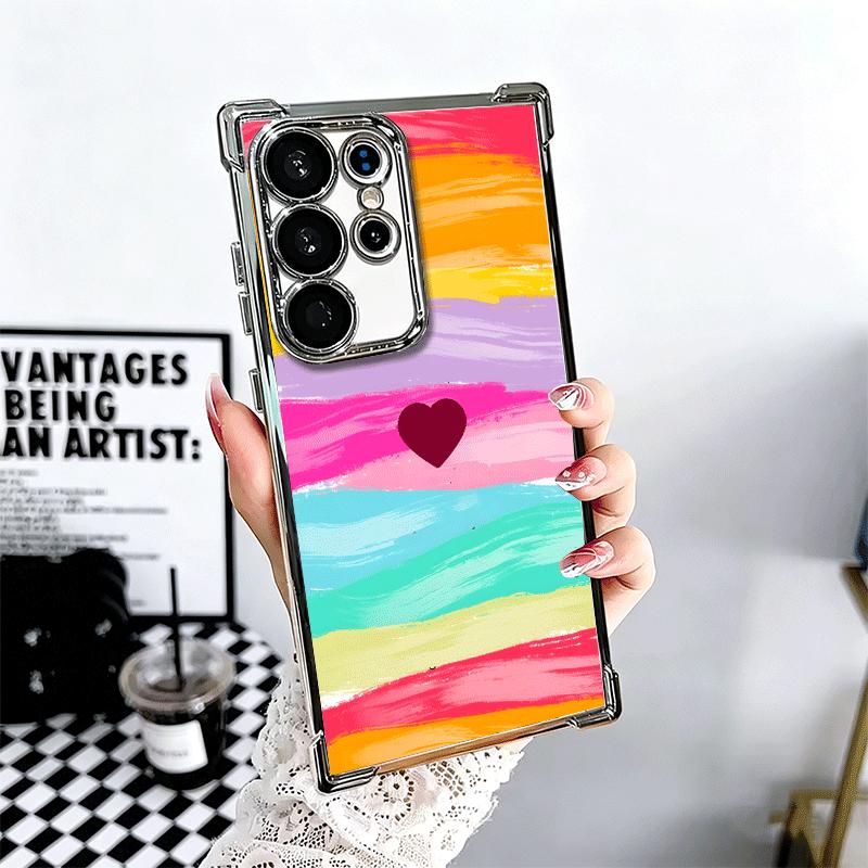 Regenbogen-Gradient-Liebesdesign Beschichtetes Handyhülle Für Samsung Galaxy S24 S25 FE S26 Edge S23 Ultra S22 S21 Plus S20 Sturzfest Aira