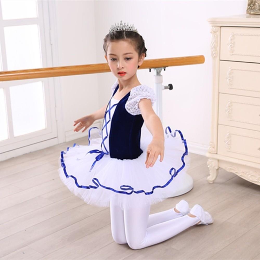 Puff Sleeves Ballet Costume Dress Cross Ribbon Kids Ballet Tutu Skirt  Ballet Performance