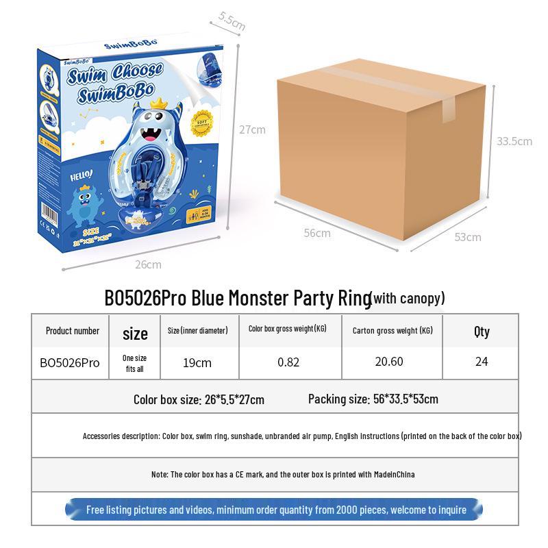 Thickened Double-Layer Baby Swim Ring with Sun Protection - Lie-On Design for Outdoor Use