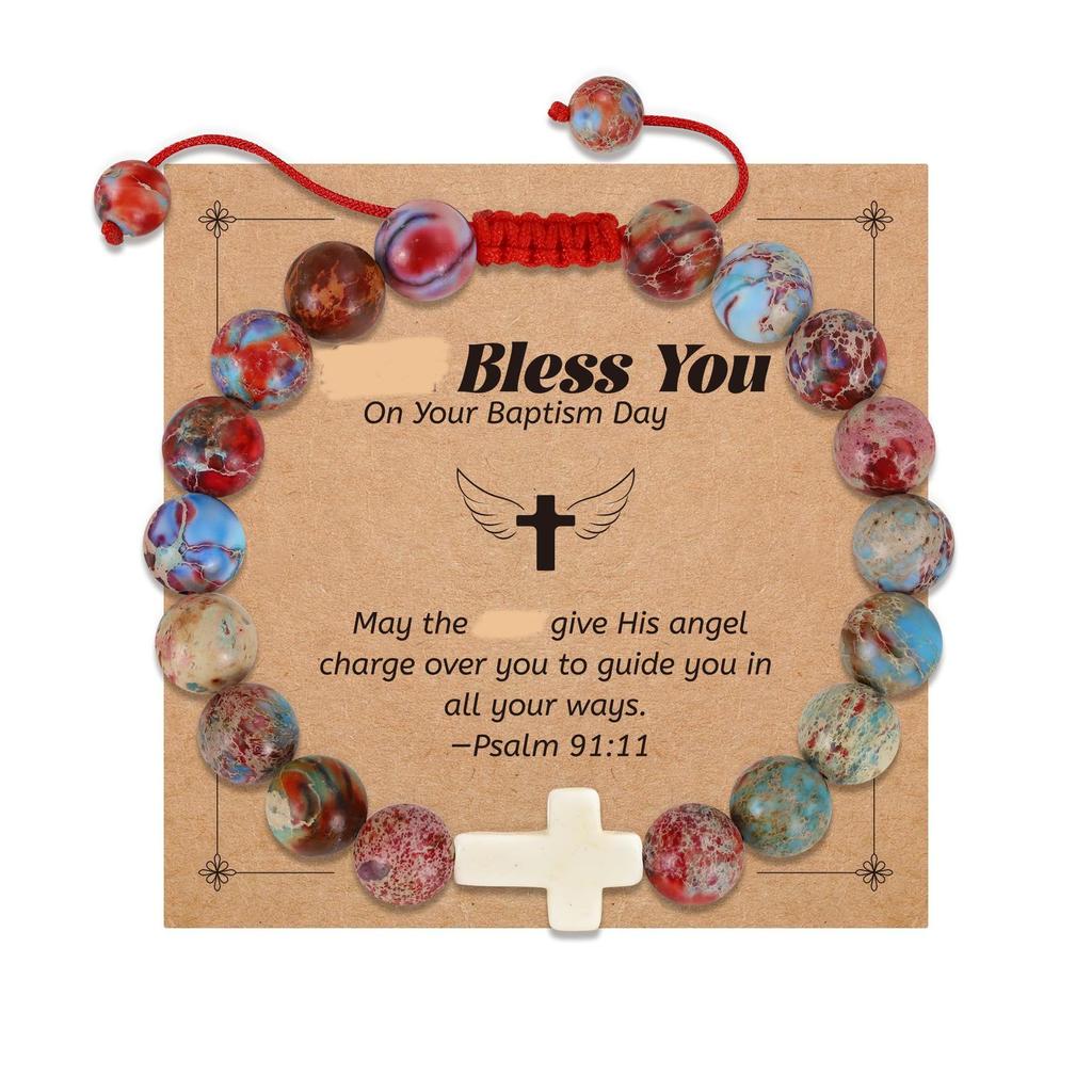 Father's Day Gift Bracelet Black Cross Pendant Black Rope Braided Adjustable 8mm Black Frosted Cross Bracelet