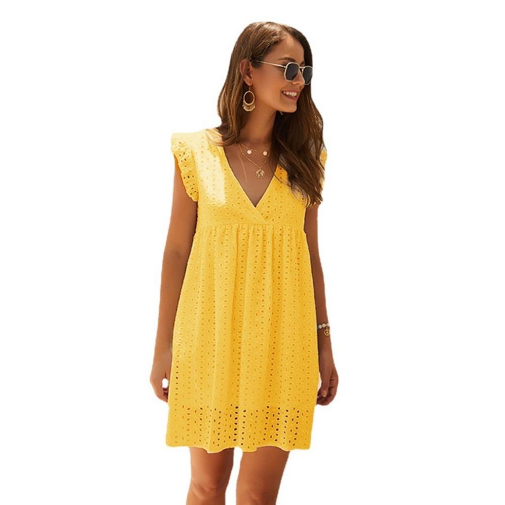 New Arrival Women's Fashion V-Neck Dress Hollow Out Lace Crochet Elegant Casual Dress for Women