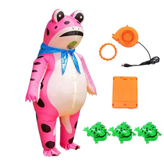 Inflatable Frog Costume for Adults Kids Funny Blow Up Frog Costume with Air Pump Frog Onesie Suit for Halloween Party
