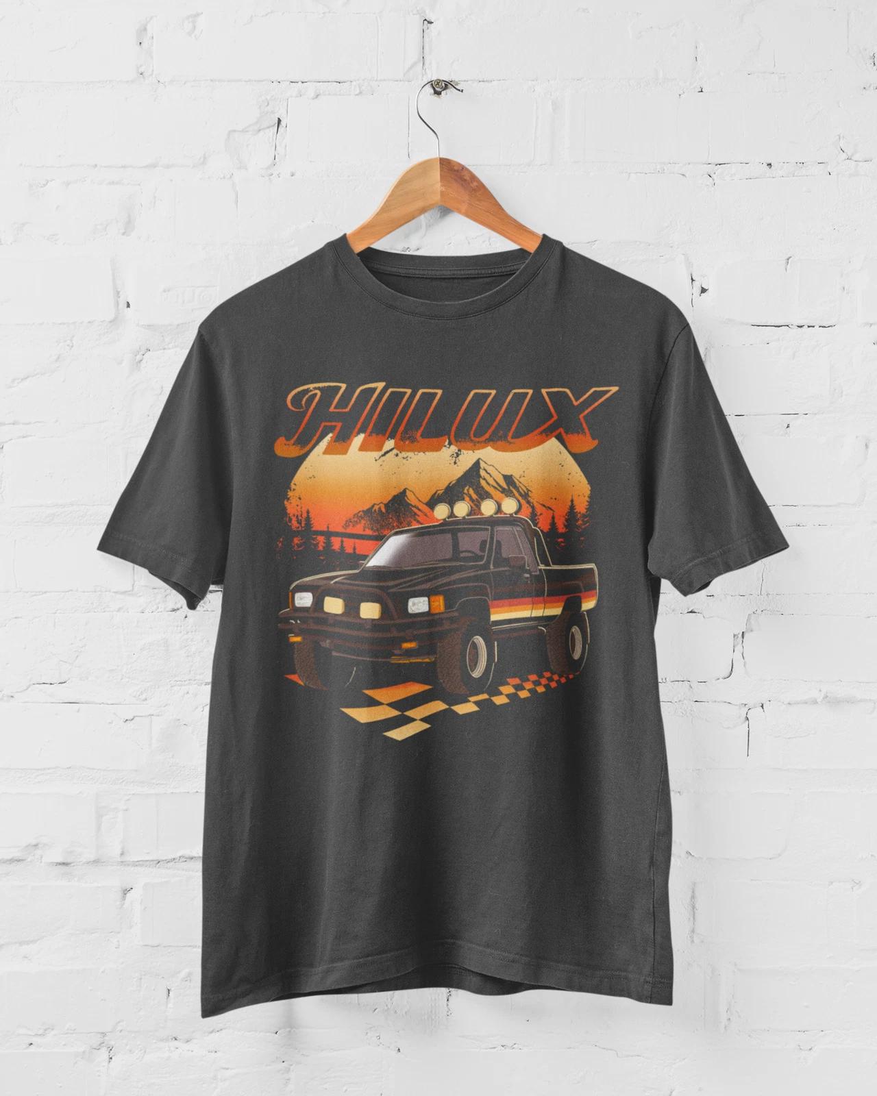 1980s Toyota Hilux T-Shirt, Classic Pickup Truck, Race Flag Design M