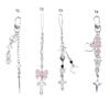 Beaded Wrist Strap Cross Pendant Keyring Hollow Heart Bead Wrist Strap Y2k