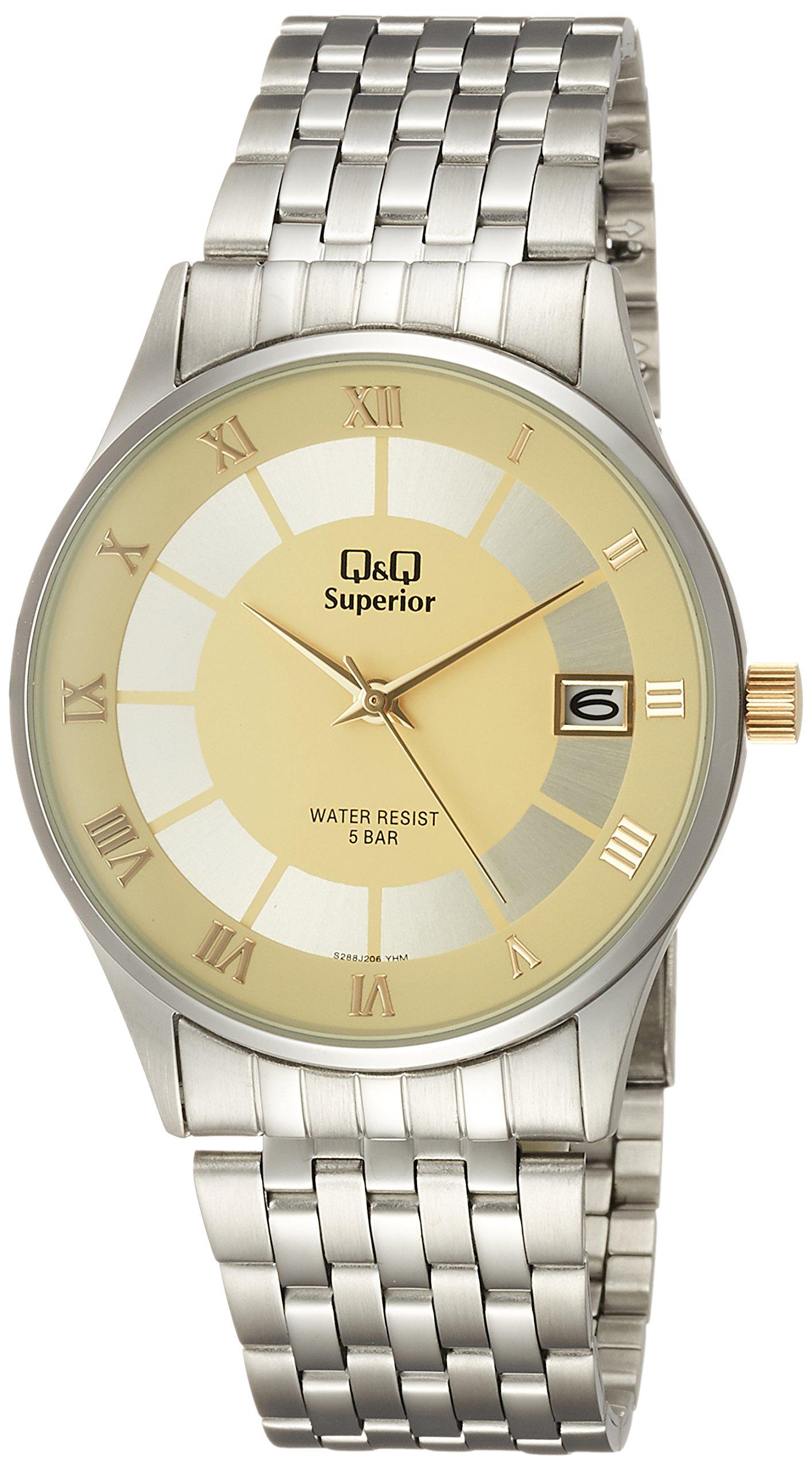 

CITIZEN SUPERIOR Stainless Steel Watch with Analog Calendar and Gold Q&Q Men s Bracelet, S288-206 золотой