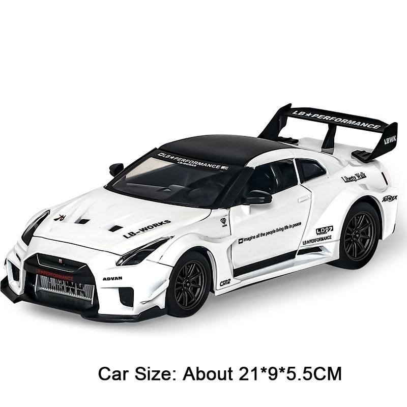 1:24 Gtr Csr2 R34 Modellspielzeug Druckgusslegierungsauto Türen geöffnet Ton Licht Rückzug Gummireifen Miniaturfahrzeuge Geschenk für erwachsene Jungen