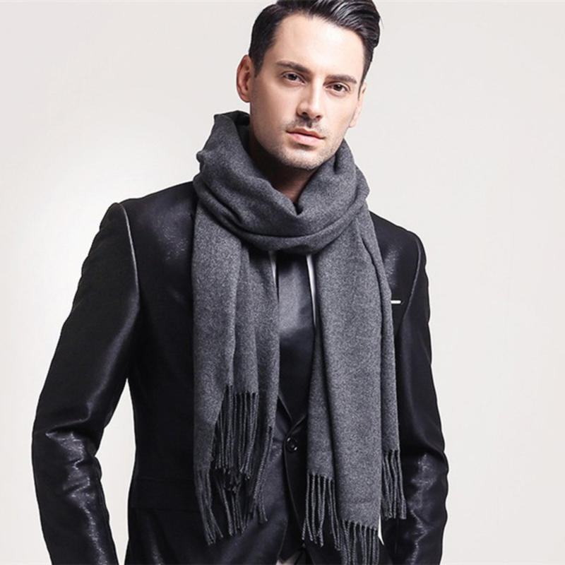Women Elegant Windproof Shawl Winter Lengthened Thickened Imitation Cashmere Solid Color Scarf