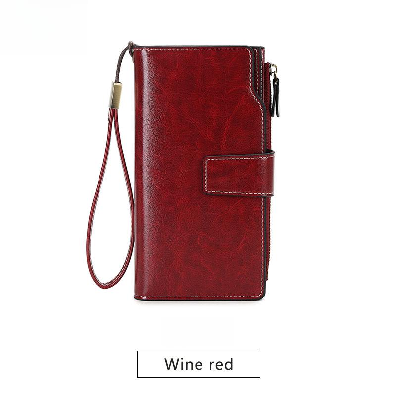 Women Wallets RFID Blocking Waxed Leather Minimalist Long Wallet - Clutch Purse Coin Pouch Card Holder
