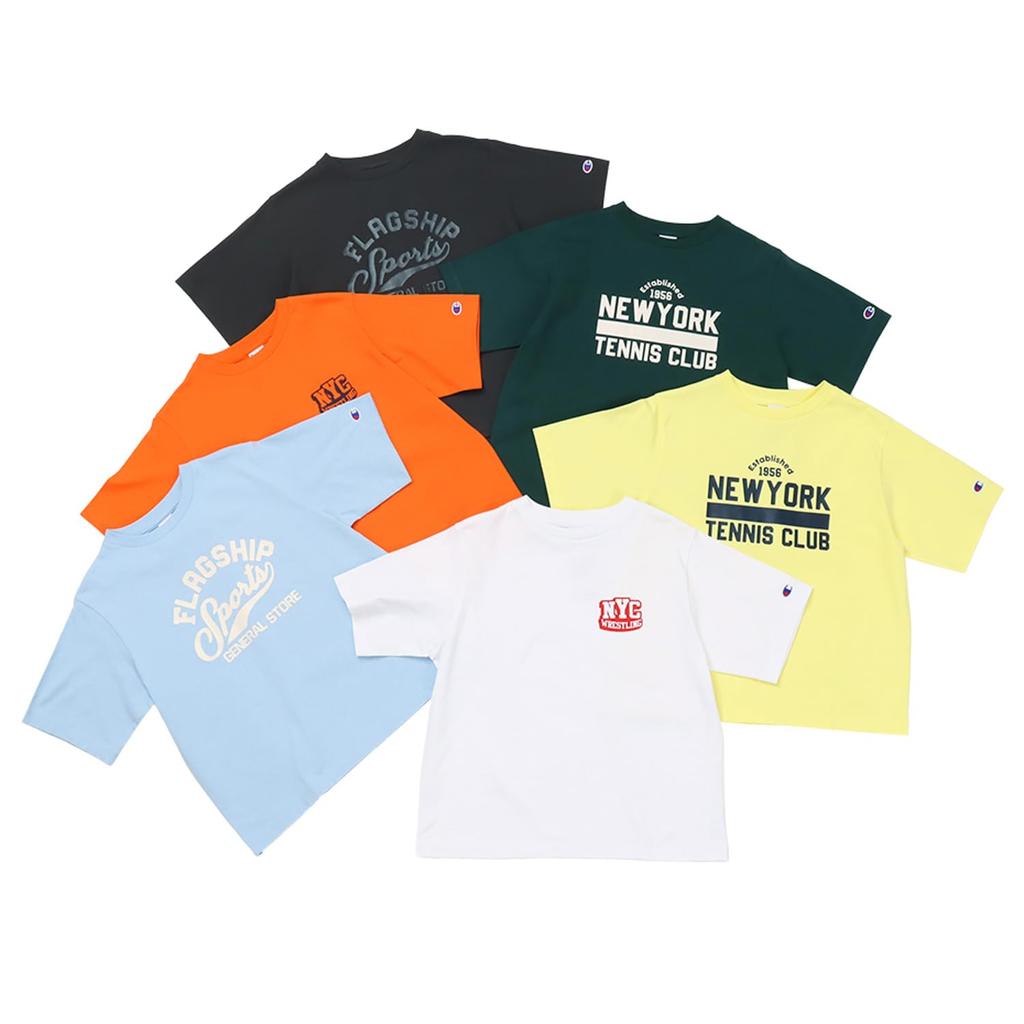 Short Round Graphic Short Sleeve Light Yellow [Champion] T-Shirt, Sleeve, Neck, 100% Cotton, Print, T-Shirt, Women's Casual, CW-Z319