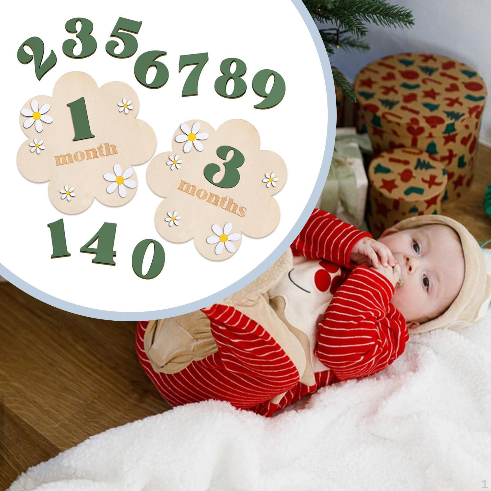 

Monthly Milestone Cards Sign Announcement Double Sided Wooden Circles Discs зелений