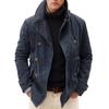 Men's Navy Blue Double Breasted Trench Coat with Black Turtleneck and Light Pants