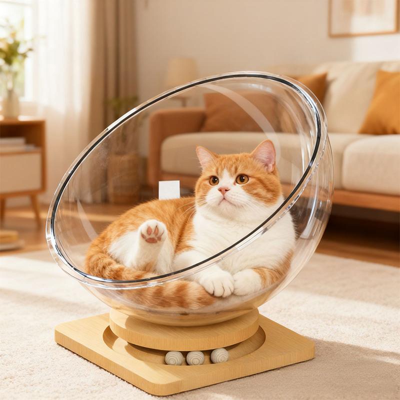 Cat House Cat Condo Space Capsule Cat Nest Pet Bed Cat Bed Cat Toys Solid Wood Acrylic Turntable